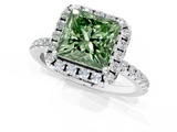 White gold Fancy Green Princess  Halo Round Diamond Pavé Band Four-Prong Ring_4