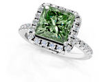 White gold Fancy Green Princess  Halo Round Diamond Pavé Band Four-Prong Ring_6