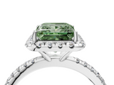 White gold Fancy Green Princess  Halo Round Diamond Pavé Band Four-Prong Ring_7