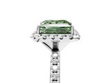 White gold Fancy Green Princess  Halo Round Diamond Pavé Band Four-Prong Ring_8