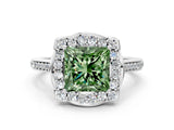 White gold Fancy Green Princess  Halo Round Diamond Pave Band with Four-Prong Setting_50