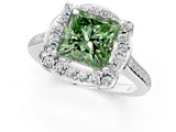 White gold Fancy Green Princess  Halo Round Diamond Pave Band with Four-Prong Setting_51