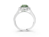 White gold Fancy Green Princess  Halo Round Diamond Pave Band with Four-Prong Setting_53
