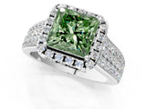 White gold Fancy Green Princess  Halo Round Diamond Pave Band with Prong Setting 1