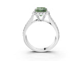 White gold Fancy Green Princess  Halo Round Diamond Pave Band with Prong Setting_27