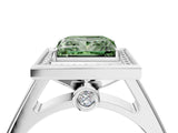 White gold Fancy Green Princess  Halo Solitaire Diamond Ring with Pave Band and Bezel Setting_32