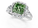 White gold Fancy Green Princess  Halo Split Shank Diamond Engagement Ring with Prong Setting_1