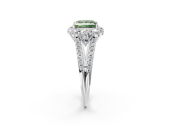 Platinum Fancy Green Princess  Halo Split Shank Diamond Engagement Ring with Prong Setting