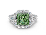 White gold Fancy Green Princess  Halo Split Shank Diamond Engagement Ring with Prong Setting