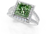 White gold Fancy Green Princess  Halo Split Shank Diamond Ring with Four-Prong Setting_1