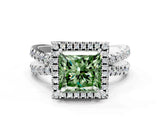 White gold Fancy Green Princess  Halo Split Shank Diamond Ring with Pavé Setting_38
