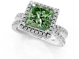 White gold Fancy Green Princess  Halo Split Shank Diamond Ring with Pavé Setting_39