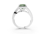 White gold Fancy Green Princess  Halo Split Shank Diamond Ring with Prong Setting_3
