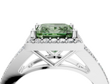 White gold Fancy Green Princess  Halo Split Shank Diamond Ring with Prong Setting_4