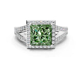 White gold Fancy Green Princess  Halo Split Shank Pave Diamond Ring with Four-Prong Setting_29