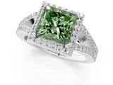 White gold Fancy Green Princess  Halo Split Shank Pave Diamond Ring with Four-Prong Setting_30