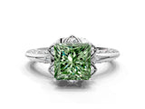 White gold Fancy Green Princess  Halo Split Shank Pave Diamond Ring with Petal Prong Setting_32