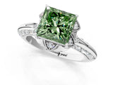 White gold Fancy Green Princess  Halo Split Shank Pave Diamond Ring with Petal Prong Setting_33