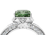 White gold Fancy Green Princess  Halo Split Shank Pave Diamond Ring with Petal Prong Setting_36