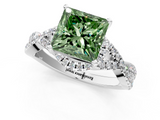 White gold Fancy Green Princess  Halo Twist Band Solitaire Prong Setting Ring_1