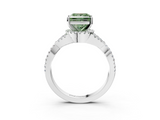 White gold Fancy Green Princess  Halo Twist Band Solitaire Prong Setting Ring_3