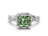 White gold Fancy Green Princess  Halo Twist Band Solitaire Ring with Six-Prong Setting_32