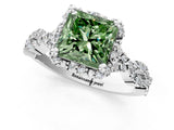 White gold Fancy Green Princess  Halo Twist Band Solitaire Ring with Six-Prong Setting_33