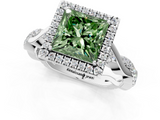 White gold Fancy Green Princess  Halo Twist Band Solitaire Ring_1