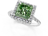 White gold Fancy Green Princess  Halo Twisted Band Four-Prong Diamond Ring_1