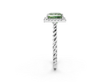White gold Fancy Green Princess  Halo Twisted Band Four-Prong Diamond Ring_2