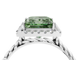 White gold Fancy Green Princess  Halo Twisted Band Four-Prong Diamond Ring_4