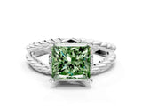 White gold Fancy Green Princess  Halo Twisted Band Four-Prong Ring_32