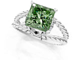 White gold Fancy Green Princess  Halo Twisted Band Four-Prong Ring_33