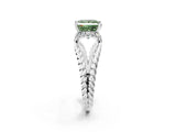 White gold Fancy Green Princess  Halo Twisted Band Four-Prong Ring_35