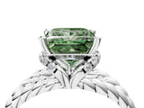 White gold Fancy Green Princess  Halo Twisted Band Four-Prong Ring_36