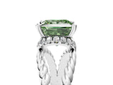 White gold Fancy Green Princess  Halo Twisted Band Four-Prong Ring_37