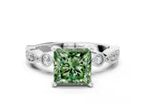 White gold Fancy Green Princess  Milgrain Bezel Diamond Engagement Ring with Solitaire Prong Setting_29