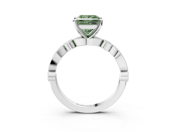Platinum Princess Cut Milgrain Bezel Engagement Ring Setting for Fancy Green Center