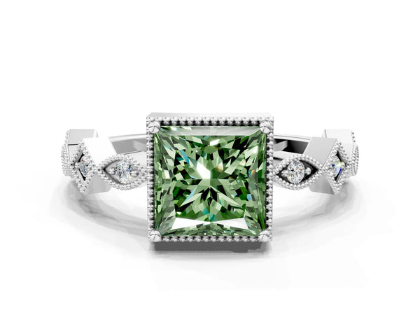 Platinum Fancy Green Princess  Milgrain Marquise Diamond Twist Band Ring