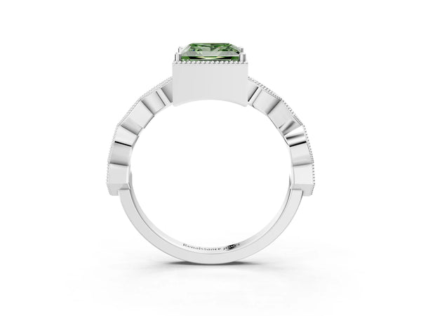 Platinum Fancy Green Princess  Milgrain Marquise Diamond Twist Band Ring
