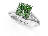 White gold Fancy Green Princess  Solitaire Beaded Band Six-Prong Setting_1