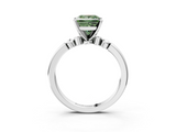 White gold Fancy Green Princess  Solitaire Beaded Band with Four-Prong Setting_3