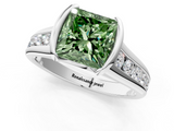 White gold Fancy Green Princess  Solitaire Bezel-Set Diamond Ring with Channel-Set Band_1