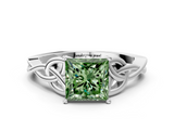White gold Fancy Green Princess  Solitaire Celtic Knot Engagement Ring with Four-Prong Setting