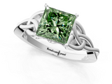 White gold Fancy Green Princess  Solitaire Celtic Knot Engagement Ring with Four-Prong Setting_1