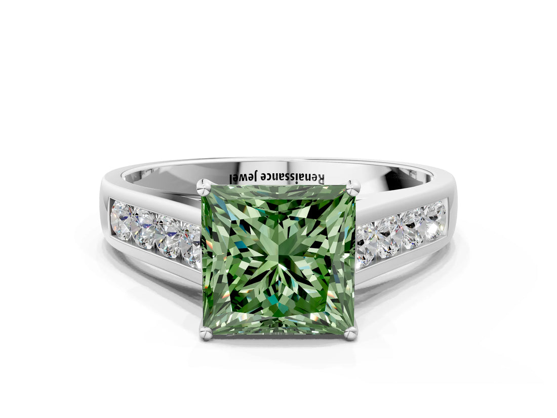 White gold Fancy Green Princess  Solitaire Channel-Set Diamond Engagement Ring with Four-Prong Setting_29