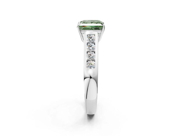 White gold Fancy Green Princess  Solitaire Channel-Set Diamond Engagement Ring with Four-Prong Setting
