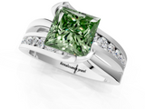 White gold Fancy Green Princess  Solitaire Channel-Set Split Shank Ring with Tension Prong Setting_4