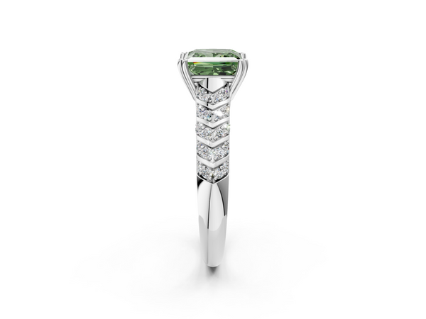 Sterling Silver Princess Cut Chevron Pave Solitaire Engagement Ring Setting for Fancy Green Center