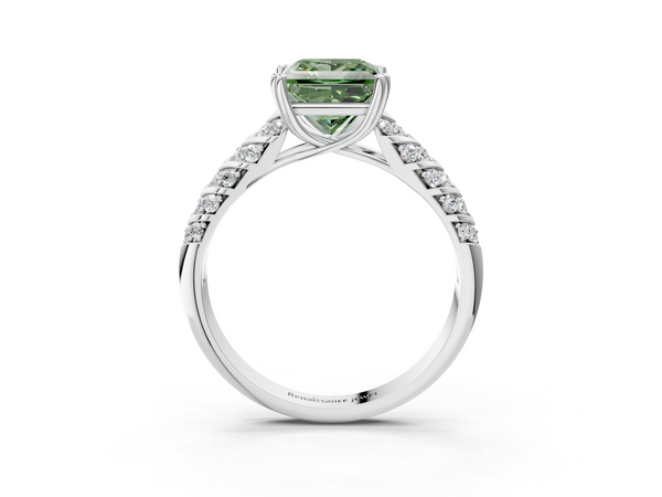 Sterling Silver Princess Cut Chevron Pave Solitaire Engagement Ring Setting for Fancy Green Center